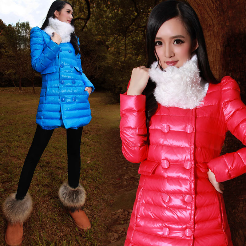Sweets 2012 winter slim puff sleeve medium-long outerwear down coat muffler scarf