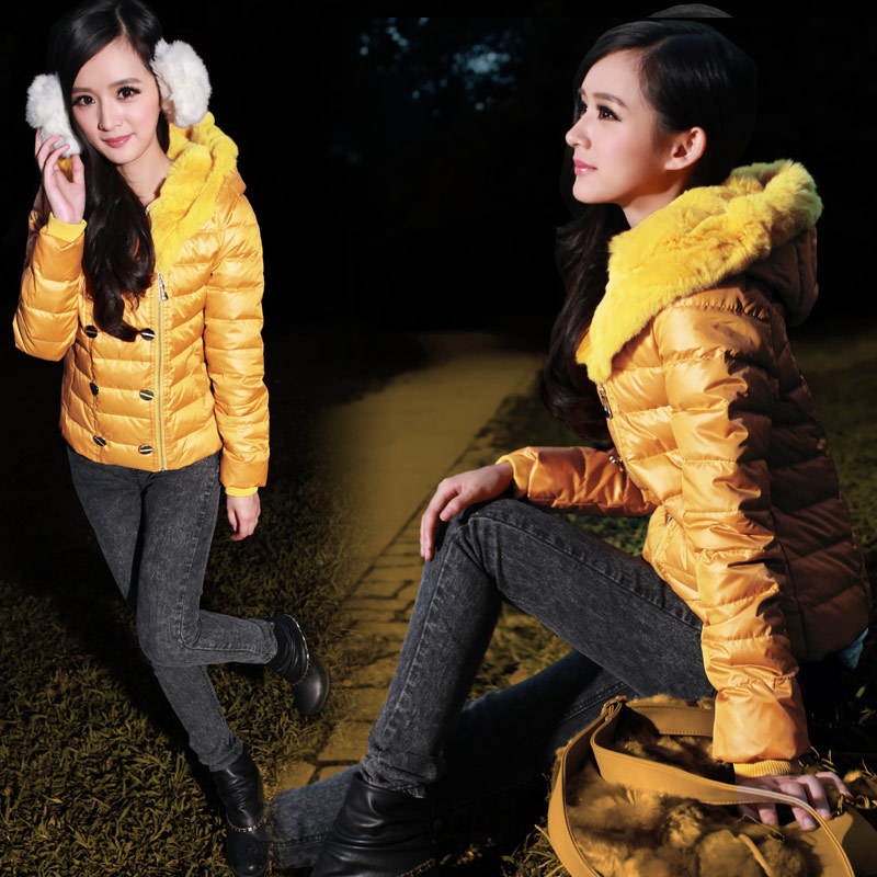 Sweets 2012 winter slim yellow cap short design women's down coat