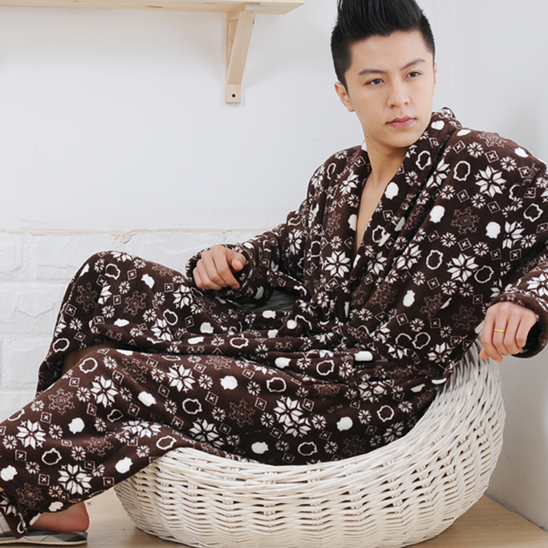 Sweets autumn and winter lengthen male coral fleece sleepwear thickening robe coral fleece bathrobe lounge