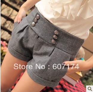 Sweety women's fashion double breasted woolen shorts woolen boot cut jeans Size:S-XL #2344