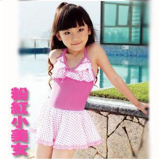 swimwear bikini dress 2013 free shipping Hot spring child  girl  one-piece dress little princess dress pink