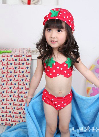 Swimwear for kids girls+DHL shipping Strawberry Pattern  kid's swimwear Two piece /bathing suits+ cap  For 2T,3T.4T.5T.6T