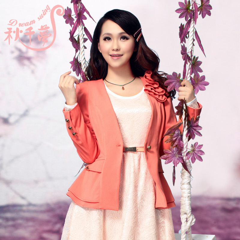 Swing 2012 autumn new arrival women's ruffle lace watermelon red long-sleeve coat suit 8027