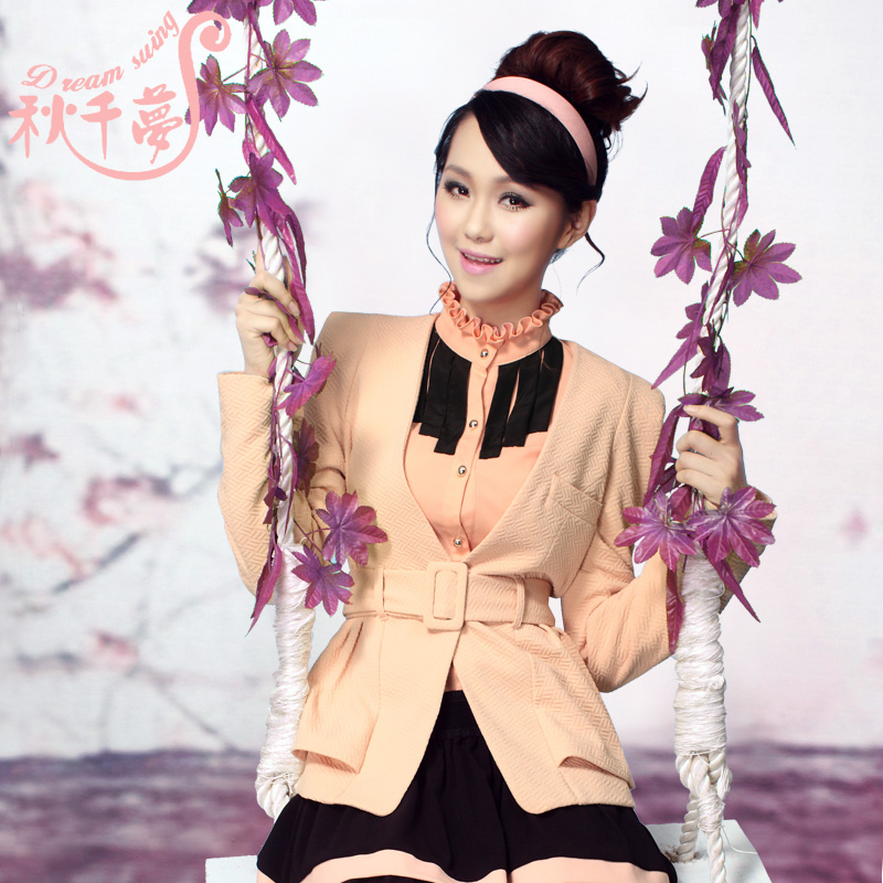 Swing 2012 autumn outerwear solid color belt one button slim women's V-neck blazer 2237