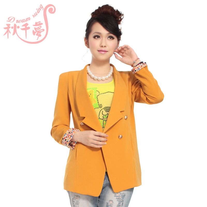 Swing 2012 spring and autumn women's fashion elegant yellow coat chiffon patchwork blazer 6006