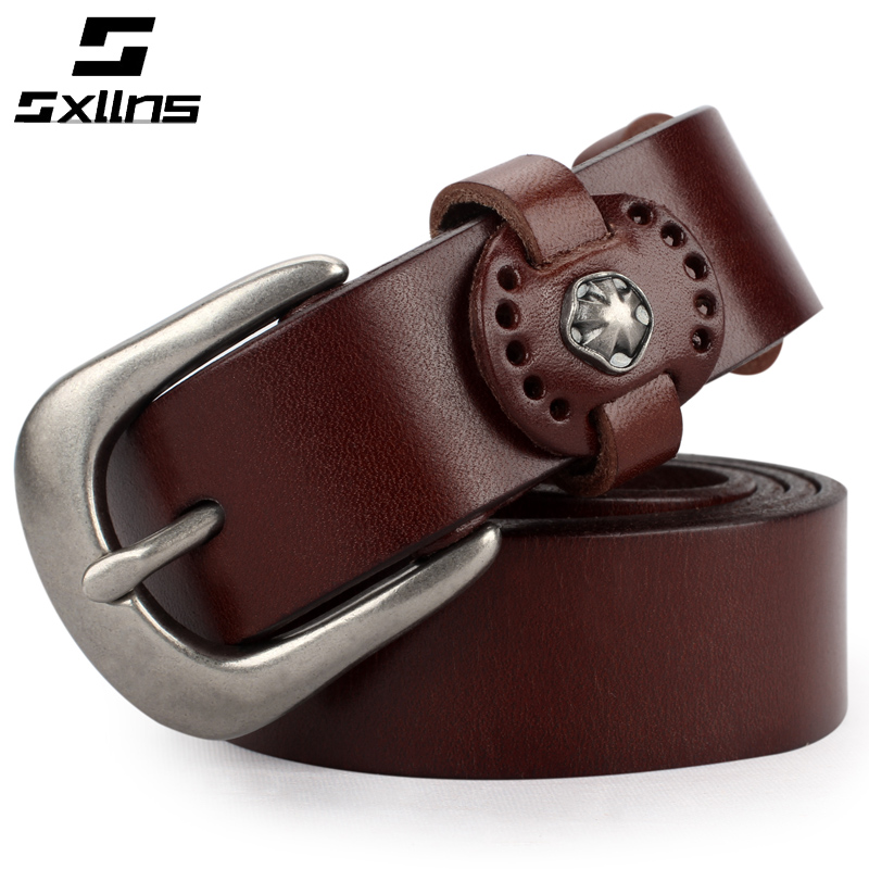 Sxllns female belt genuine leather strap female first layer of cowhide genuine leather casual vintage pin buckle