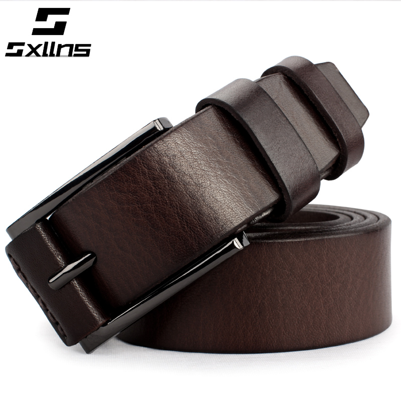 Sxllns strap male genuine leather male Women basic first layer of cowhide all-match vintage pin buckle