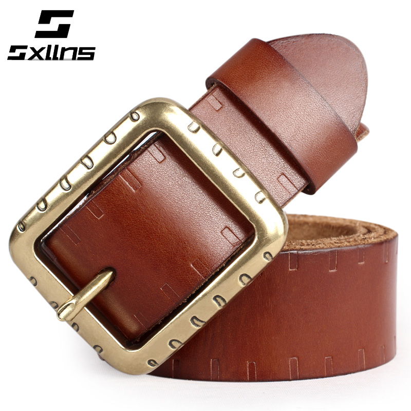 Sxllns Women genuine leather strap female belt first layer of cowhide all-match vintage pin buckle belt