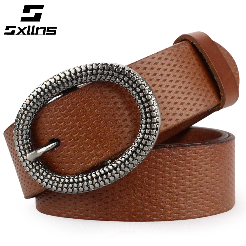 Sxllns Women strap genuine leather strap female belt first layer of cowhide all-match vintage pin buckle