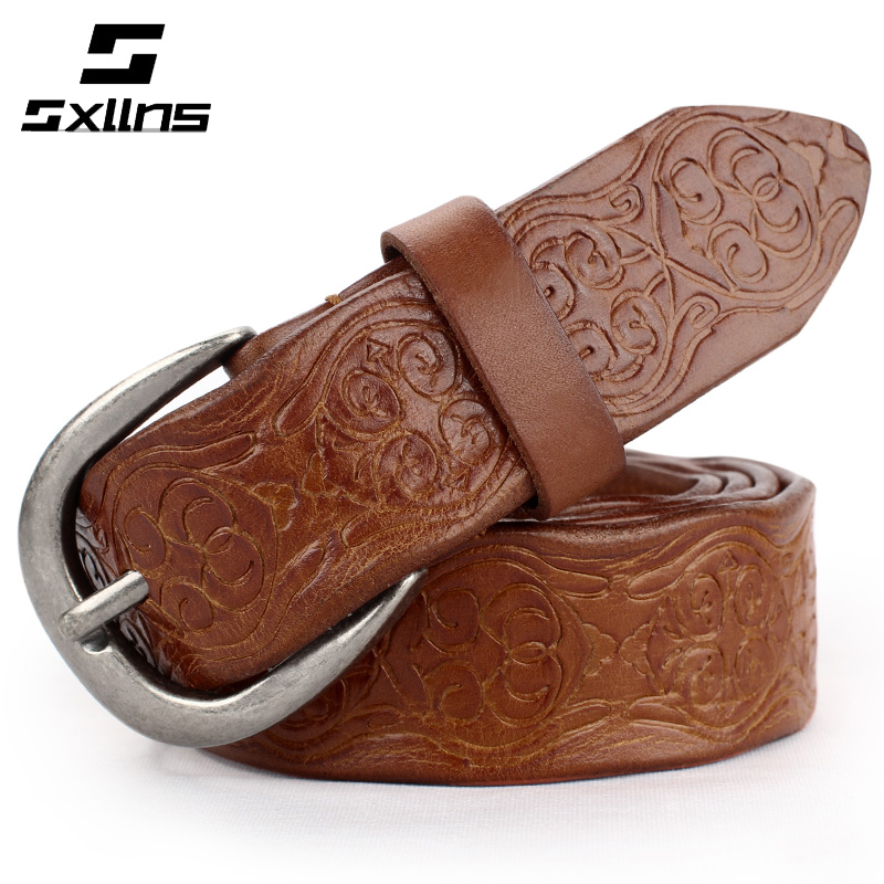 Sxllns Women strap genuine leather strap female vintage female belt first layer of cowhide fashion classical pin buckle