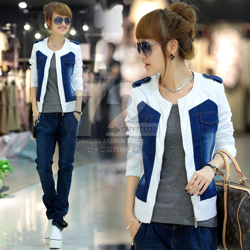 Sy6835 2012 autumn new arrival denim patchwork epaulette cardigan long-sleeve outerwear