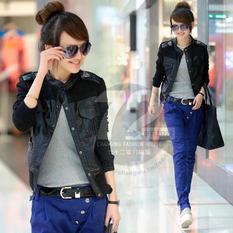 Sy8816 2013 spring slim epaulette jacket cardigan leather clothing short jacket