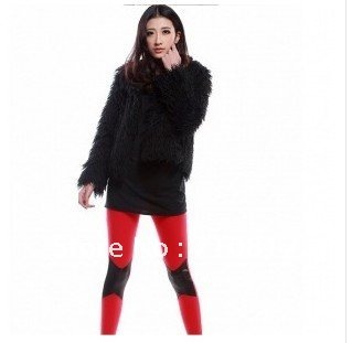 Symmetrical waist stitching Leather nine Leggings