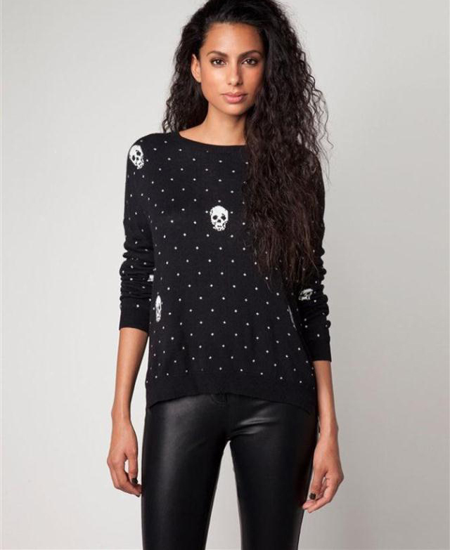 Synchronous paragraph fashion skull polka dot o-neck long-sleeve sweater pullover sweater female