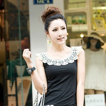 T-0283 Women small vest small vest basic shirt crochet collar tank