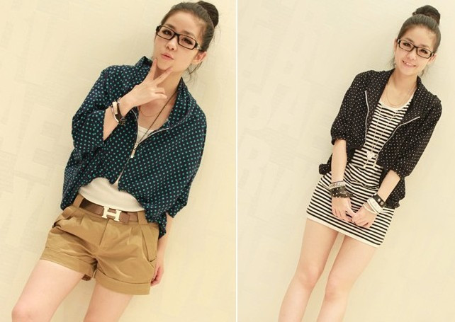 T 2013 spring polka dot hooded zipper sweater