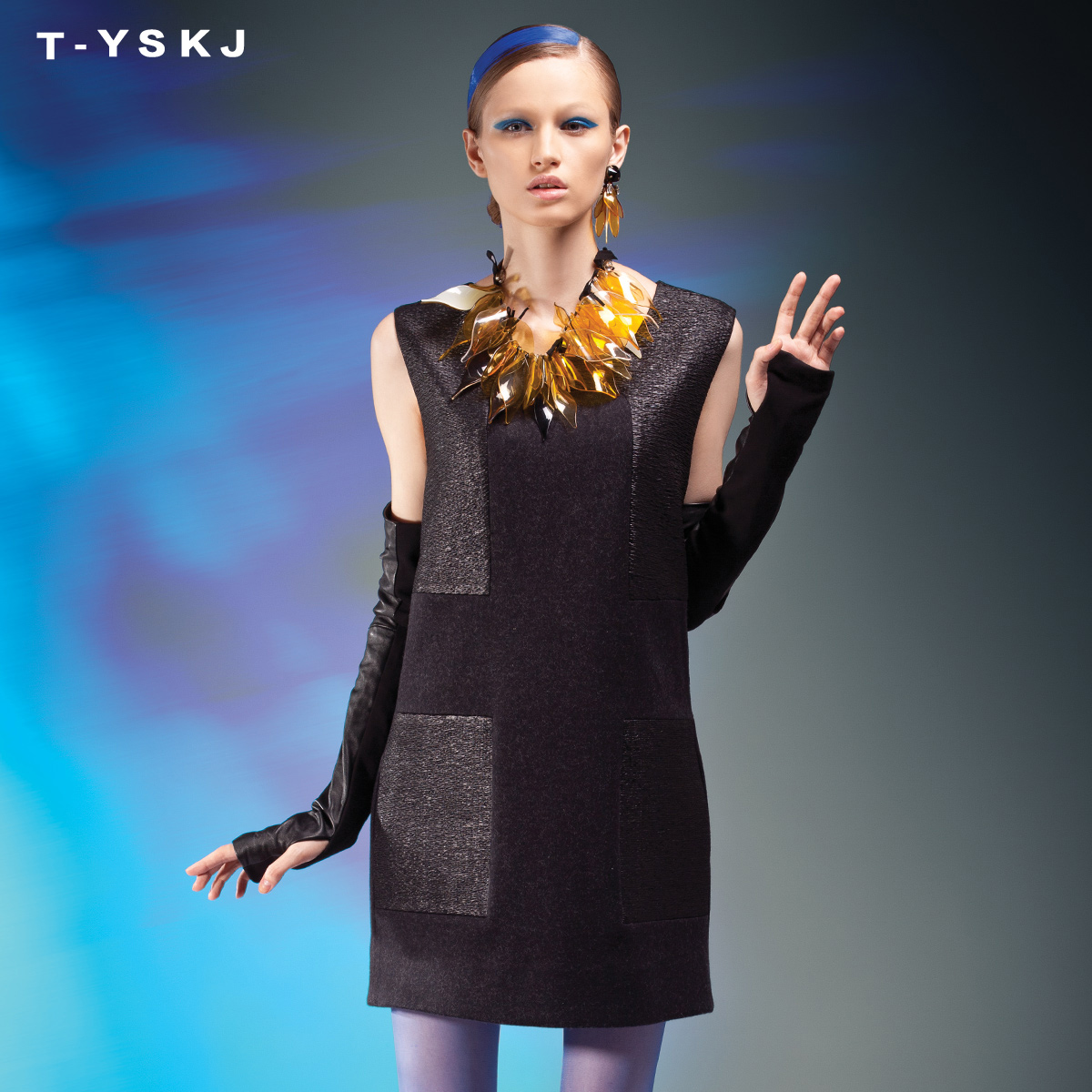 T-yskj women's bumpmaps quality leather fabric patchwork woolen f12087 tank dress