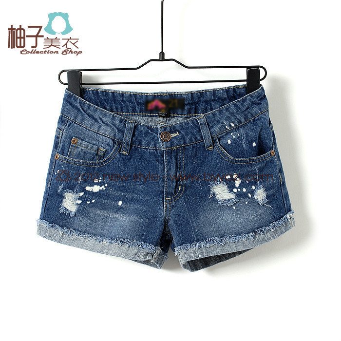 T845 pomeloes clothing summer 2012 new arrival fashionable casual all-match distrressed roll-up hem denim shorts
