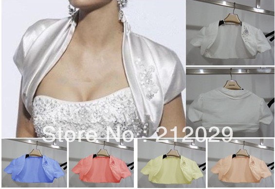 Taffeta Beads Short Sleeve 2013 Custom Made wedding Accessories Bridal Shawl Wrap Bolero Jacket Wedding Dress