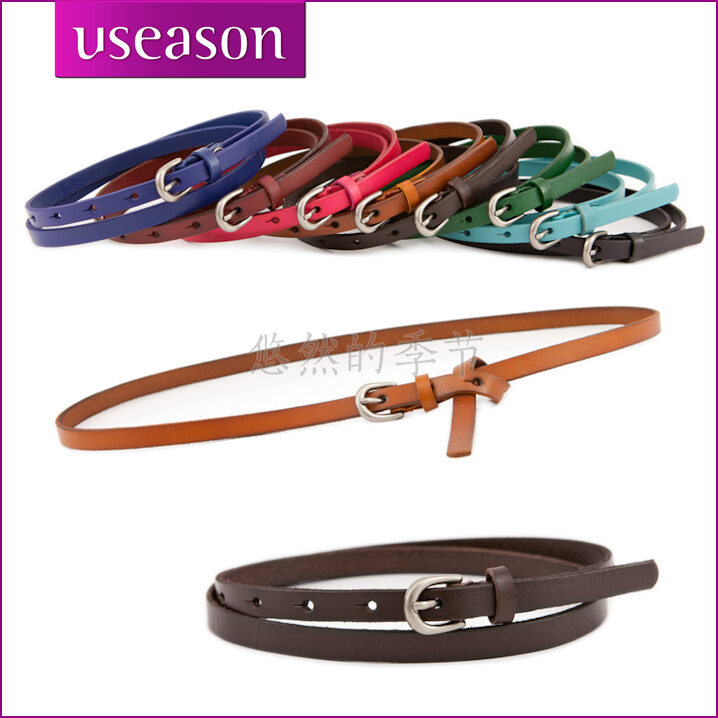 Tailorable calf skin decoration thin belt women's genuine leather strap short u213 (BL003)