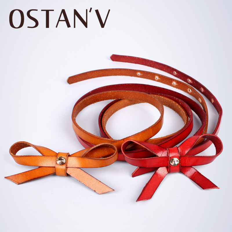 Taini Fashion all-match 2013 women's genuine leather thin belt decoration belt small bow strap diamond belt