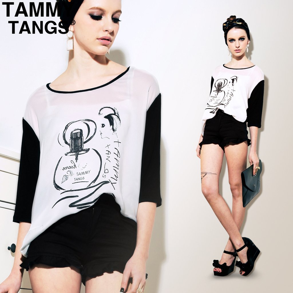 TAMMY TANGS 2012 spring summer vintage candy color Black scalloped shorts slim hip skirt pants
