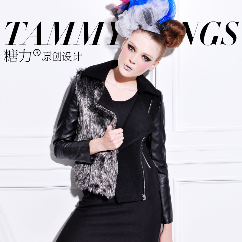 Tammytangs slim fashion plush small leather coat wool coat