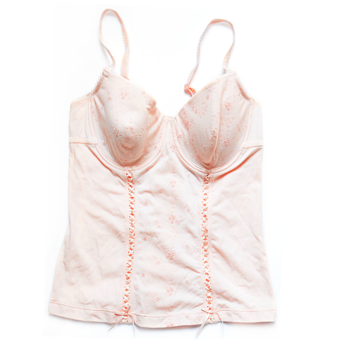 TANG 70 queentex women's Pink 100% cotton spaghetti strap vest basic bra