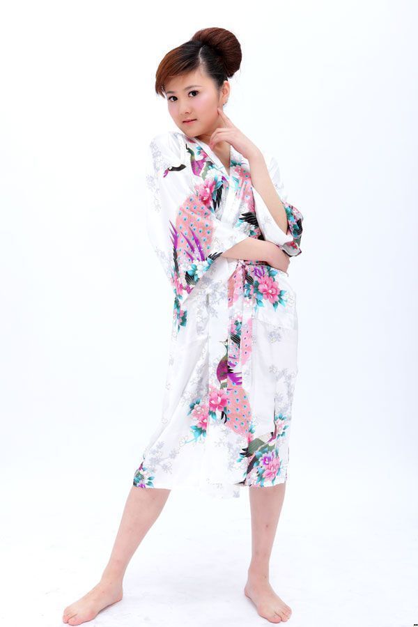 Tang suit chinese style dress comfortable casual robe women's summer sleepwear d1 peacock robe white