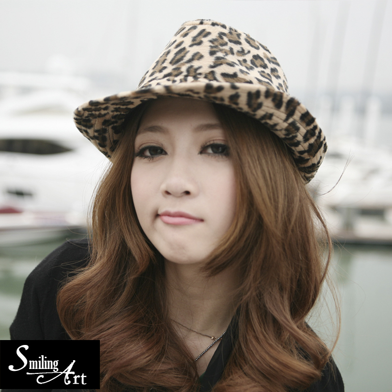 TANG The trend of new arrival women's leopard print jazz hat fedoras