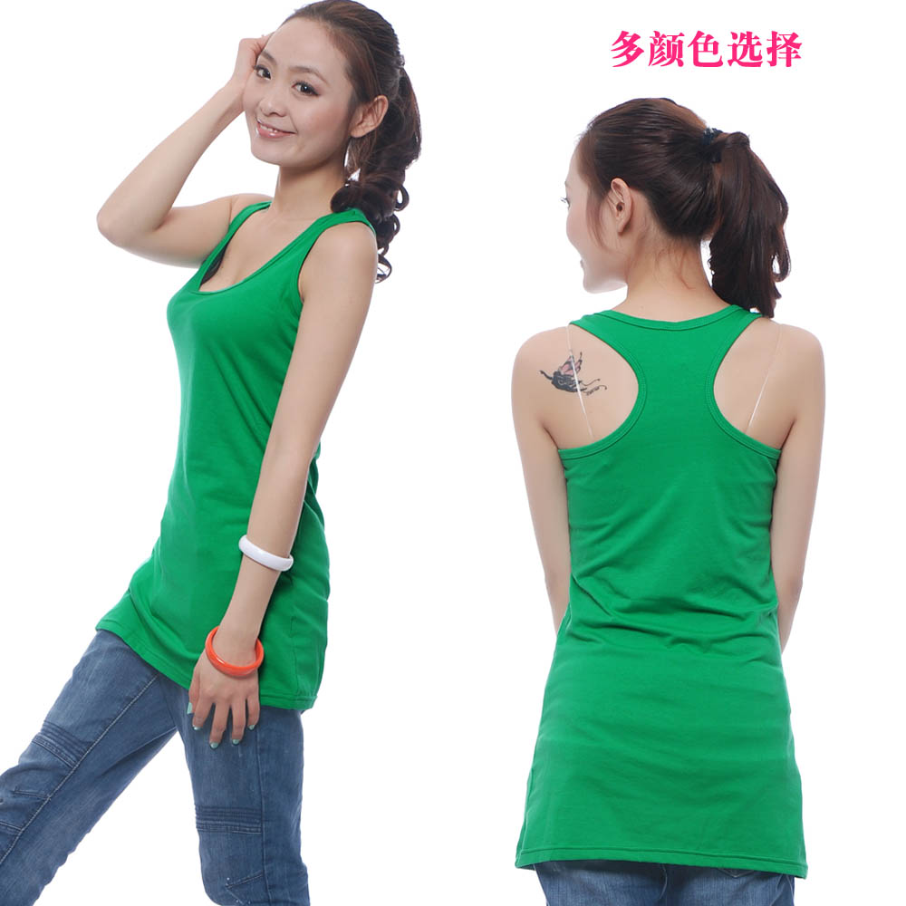 Tank casual t-shirt yarn spaghetti strap all-match long design basic vest solid color