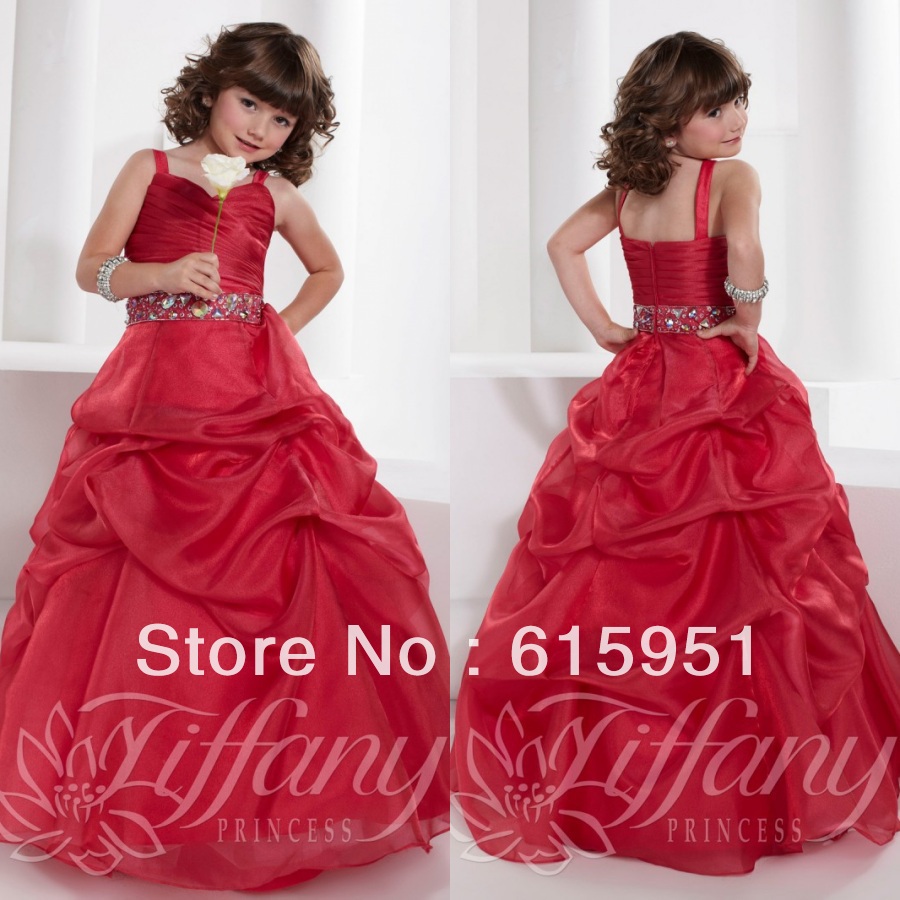 Tank Style Long Girl's Pageant Dress Breathtaking Drop Waist Embellished Red Pageant Dress JY267