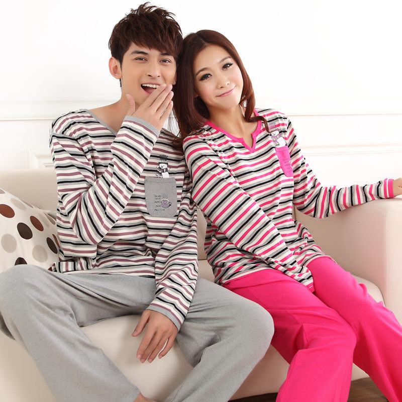 Tao gold love apartment couple cotton pajamas leisure wear age season long sleeve lovely woman all men and women
