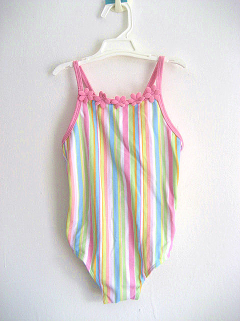 Target child swimwear female child colorful stripe flower female child one-piece swimsuit