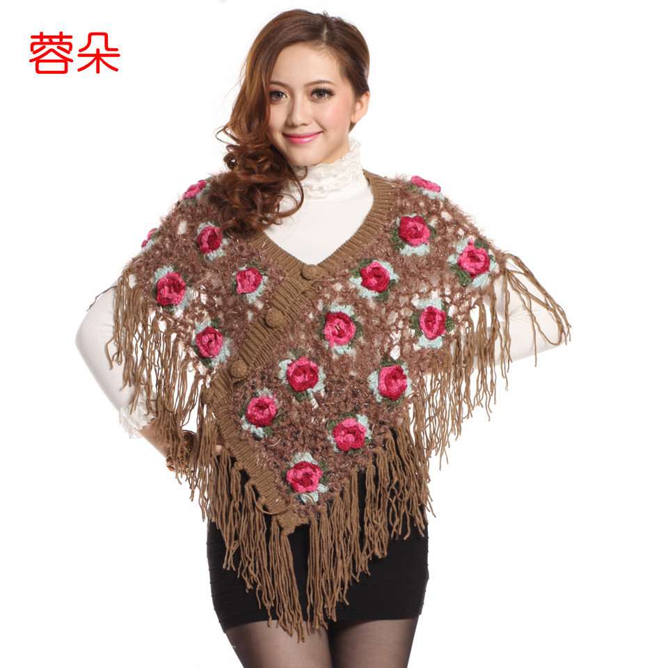 Tassel cloak cape cloak crochet cape cutout outerwear loose cloak batwing shirt tassel shirt small cape