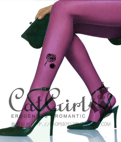 tattoo stocking R0111-2 rose stockings purple ultra-thin rompers secobarbital is hot-selling elegant stockings legging