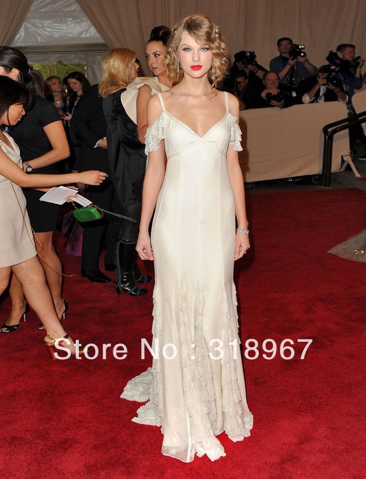 Taylor Swift Sheath Sweep Train Ivory Evening Dress at MET Ball 2010 Look Alike