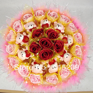 Teddy bear cartoon bouquet birthday gift dried flowers artificial bouquet Free shipping AS489