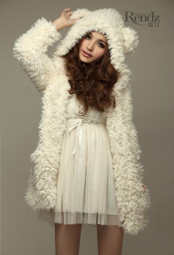 Teddy princess lamb fur lady winter  coat, cute bear design, white color,  free shipping with gift, 1pcs/lot (dropping shipping)