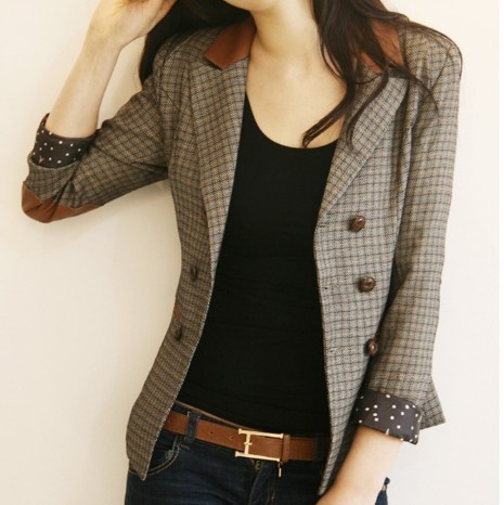 Temperament  Latice PU Patch Women Fashion Suit Half Large Size Casual Jacket  Wholesale & Detail  LSU6002  Free Shipping