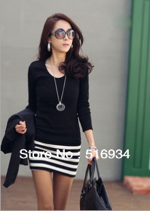 Temperament long-sleeved knit dress