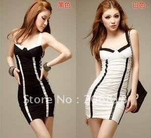 Temperament V brought low bosom cross tight pack back hip dress