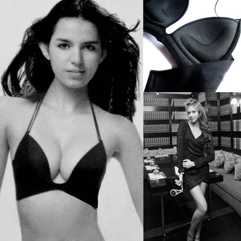 Temptation plunge line stereo seamless deep V-neck bra push up bra underwear set 1666
