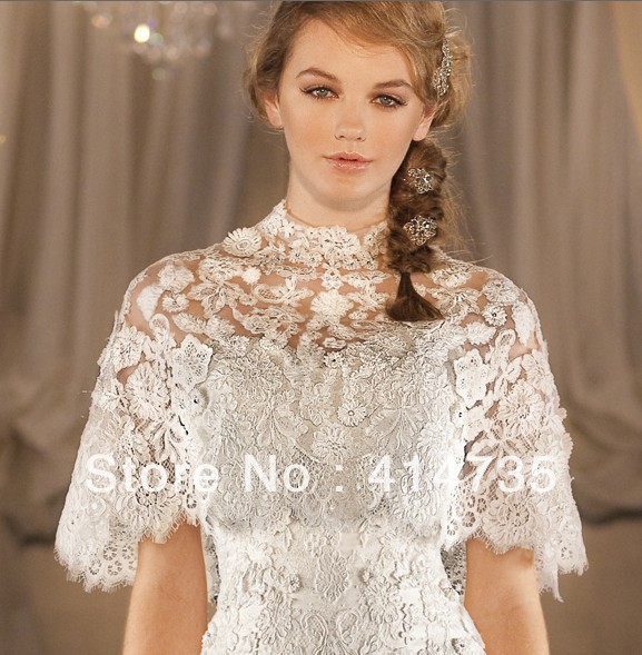 Tempting Classy white Wedding Decoration Accessories Jacket Lace Bridal Wraps Belero Applique White Color