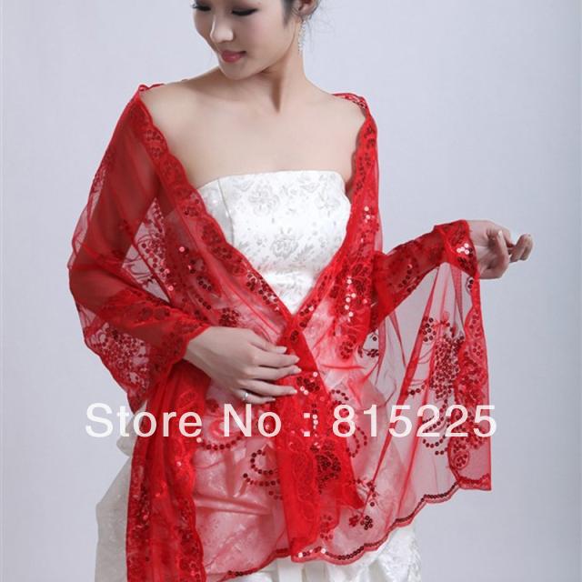 Tempting Wedding Accessories Summer Jakcet Wraps Shawl  Tulle Sequin Edge One Layer Sequin Red Color  Fascinating Low Price
