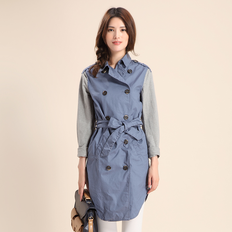 Tgp 2012 autumn 100% cotton turn-down collar patchwork double breasted long design trench female outerwear spring and autumn