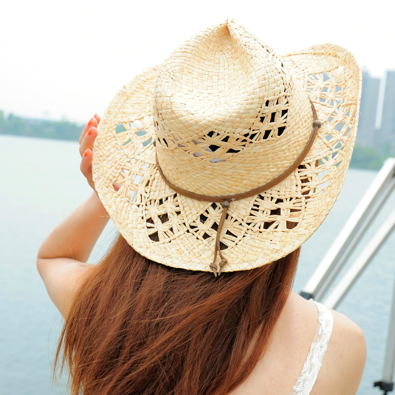Thantrue 2013 raffia hat spring and summer handmade cutout women's casual wide brimmed cowboy hat