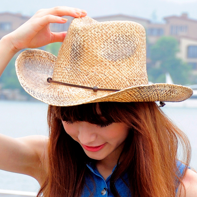 Thantrue 2013 spring and summer women's strawhat roll-up hem cowboy hat handmade