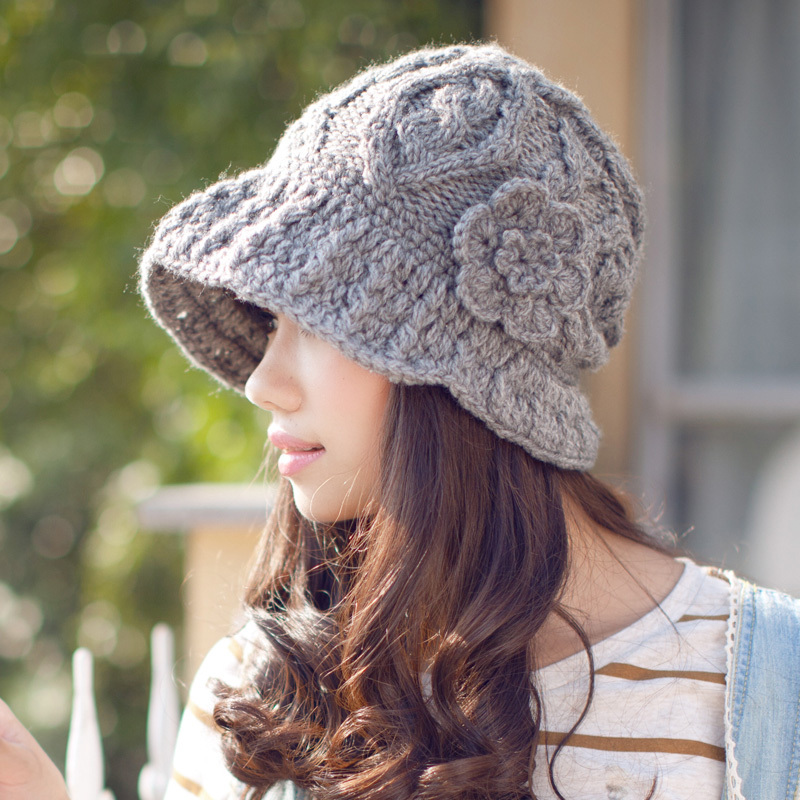 Thantrue flower knitted hat 2012 women's autumn and winter fashion cap handmade knitted basin hat