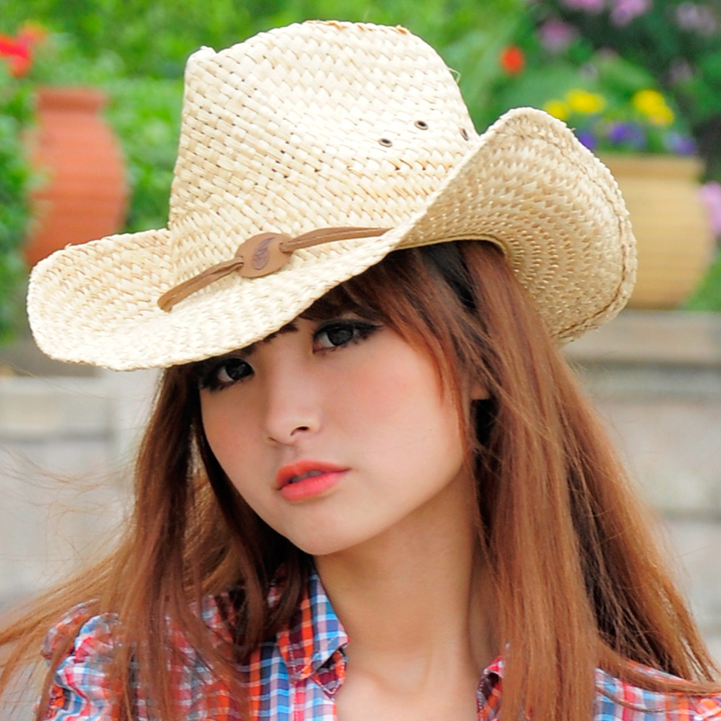 Thantrue lovers summer women's handmade hat cowboy hat fashion roll-up hem strawhat